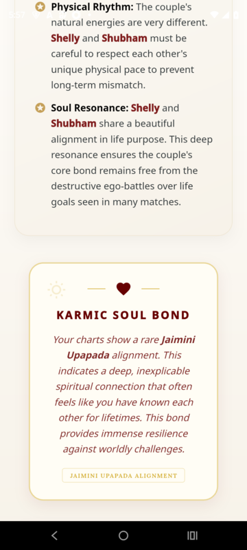 Kundli Milan app — screen 2 of the compatibility report